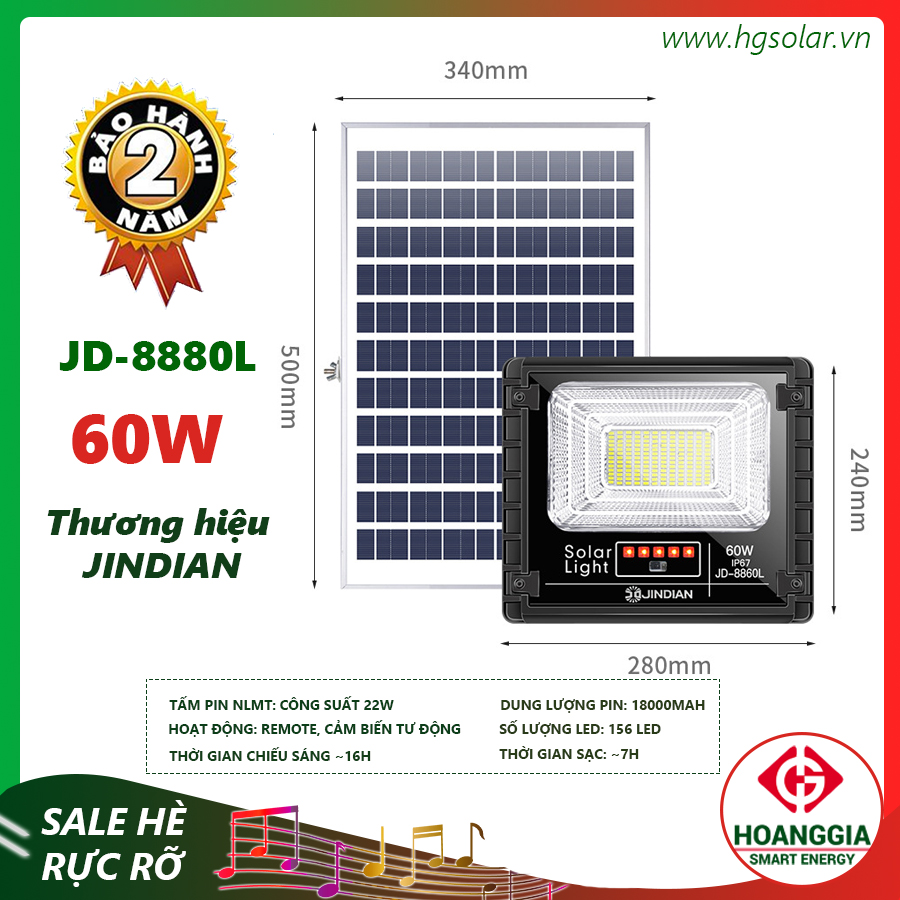 Đèn led pha năng lượng mặt trời JinDian-60W
